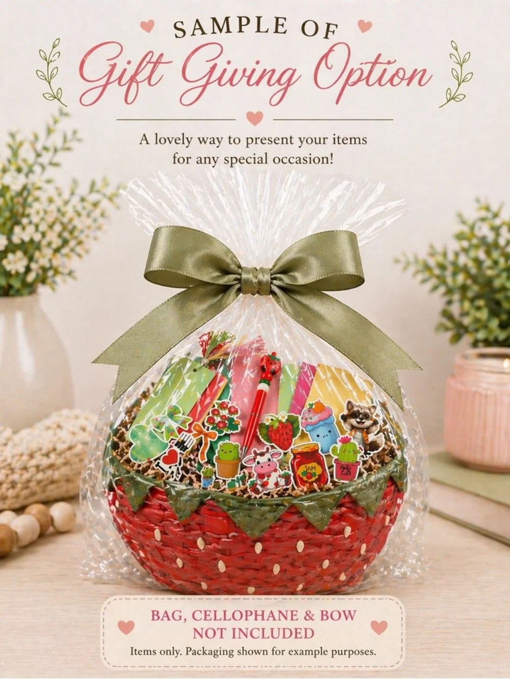Cute Strawberry Stationery Gift Bundle – Pen, Cards, Bookmarks & Stickers